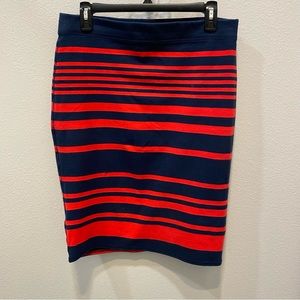 Navy and Red stripe knit pencil skirt